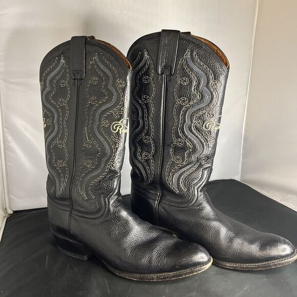 Rancho Mens Black Leather Western Boots Size US 8 EE Made In Mexico CM 27 EE - Picture 3 of 15
